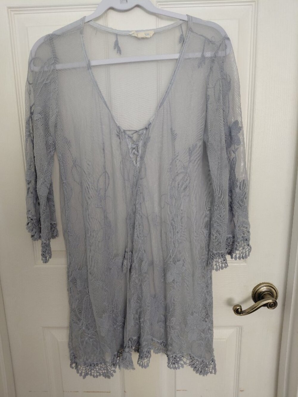 Belle France Dusty Blue Sheer Lace Kimono Cardigan Fairy Feminine Romantic Small
